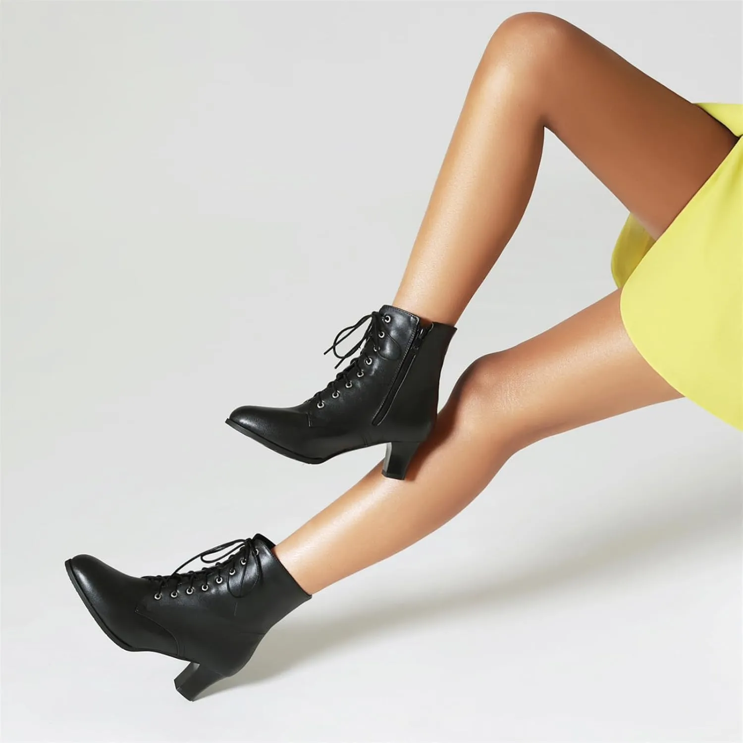 Betastella Women's Lace Up Booties Chunky Heel Ankle Boots Side Zip Short Boots Dress Shoes