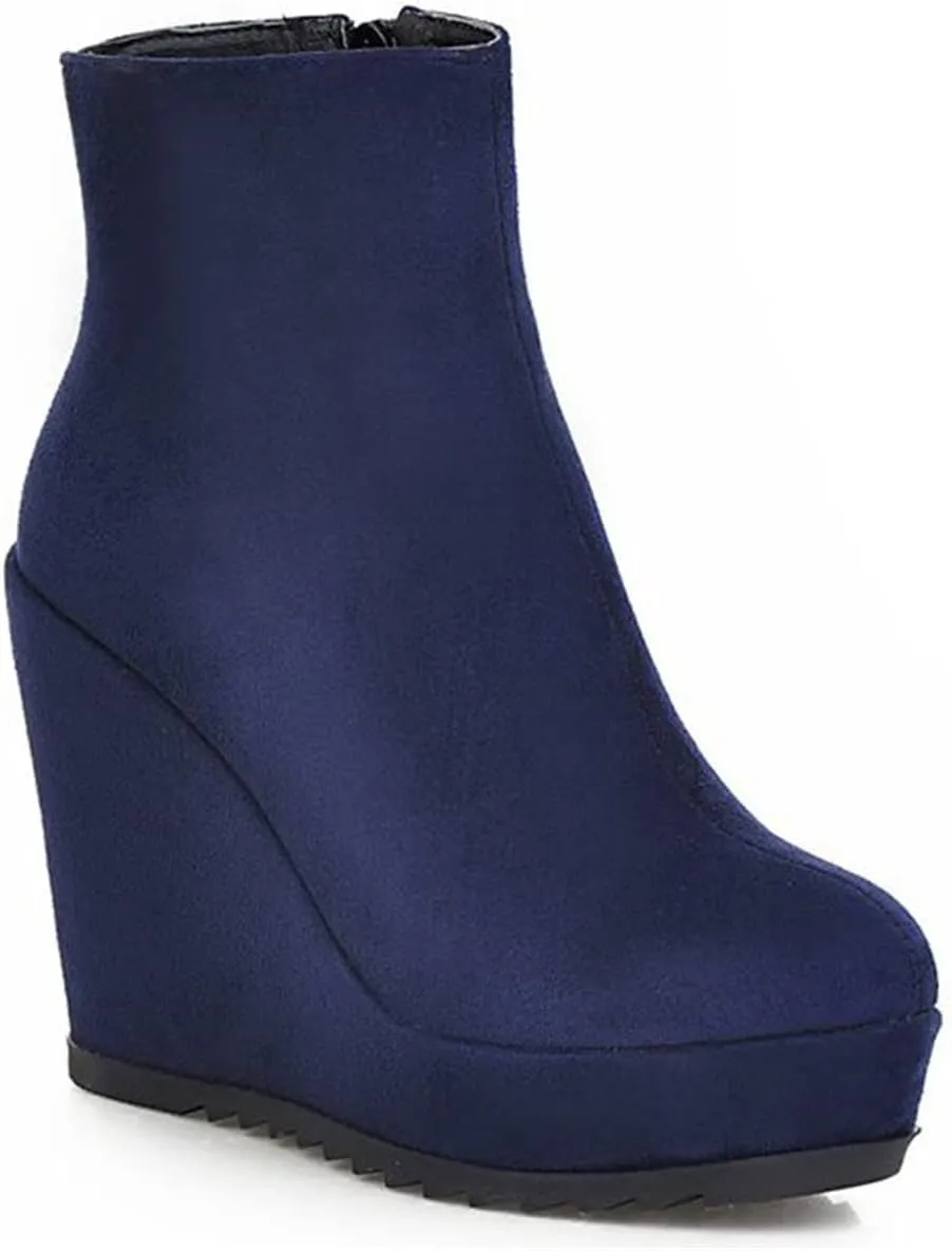 Betastella Women's Wedge Platform Ankle Boots Faux Suede Heels Zip Up Booties