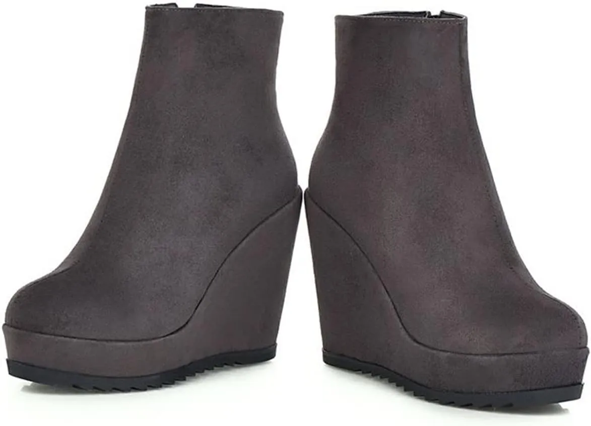 Betastella Women's Wedge Platform Ankle Boots Faux Suede Heels Zip Up Booties