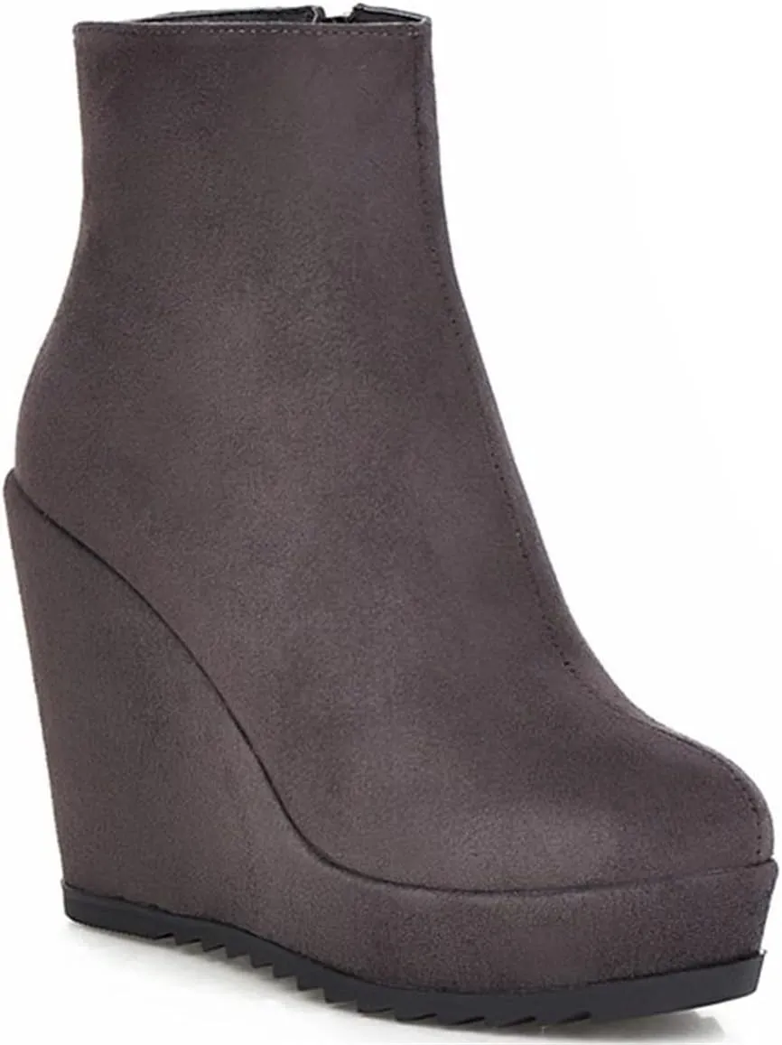 Betastella Women's Wedge Platform Ankle Boots Faux Suede Heels Zip Up Booties