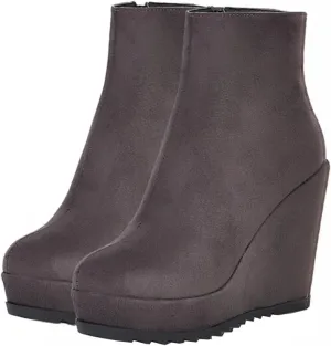 Betastella Women's Wedge Platform Ankle Boots Faux Suede Heels Zip Up Booties