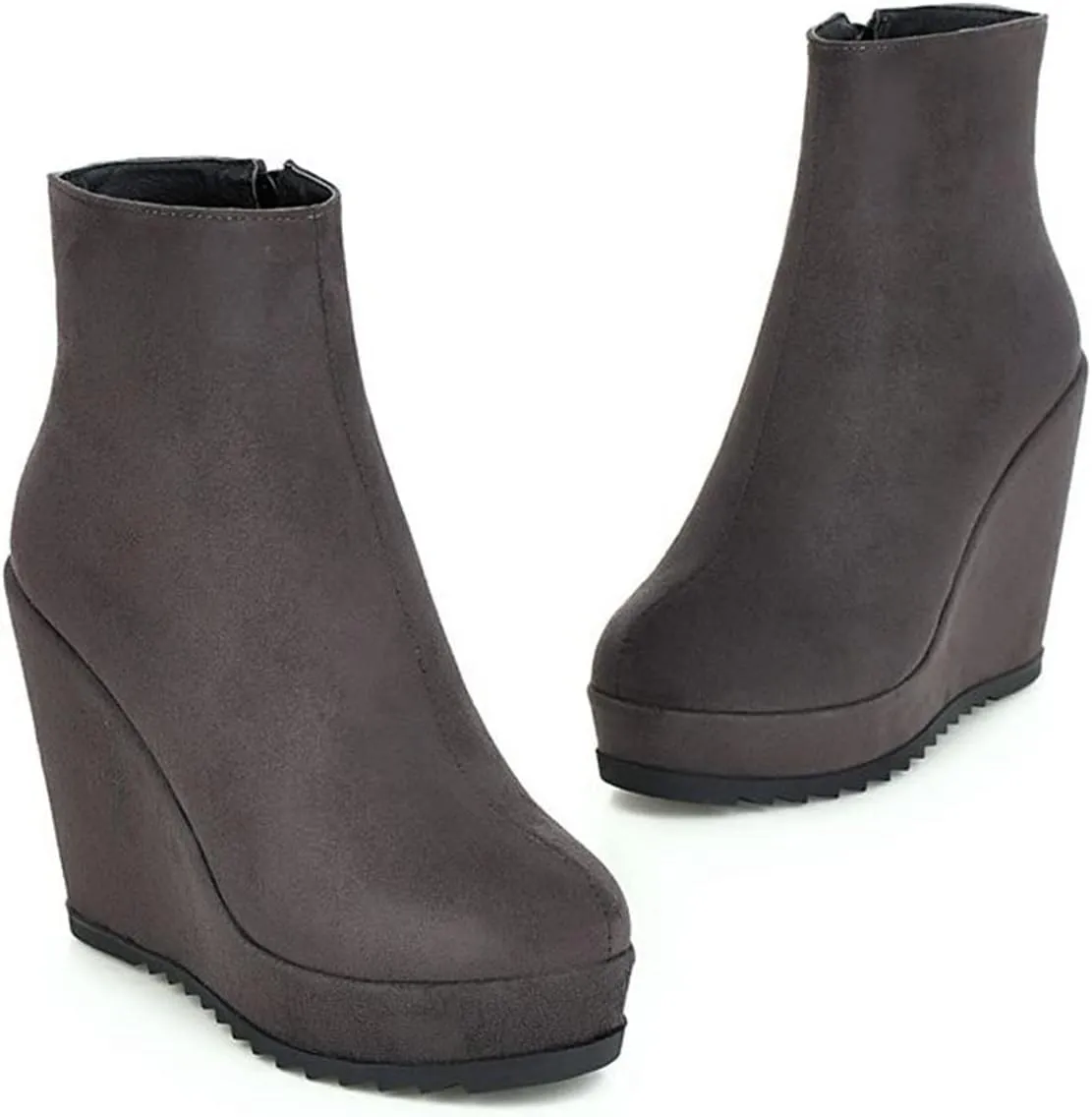 Betastella Women's Wedge Platform Ankle Boots Faux Suede Heels Zip Up Booties