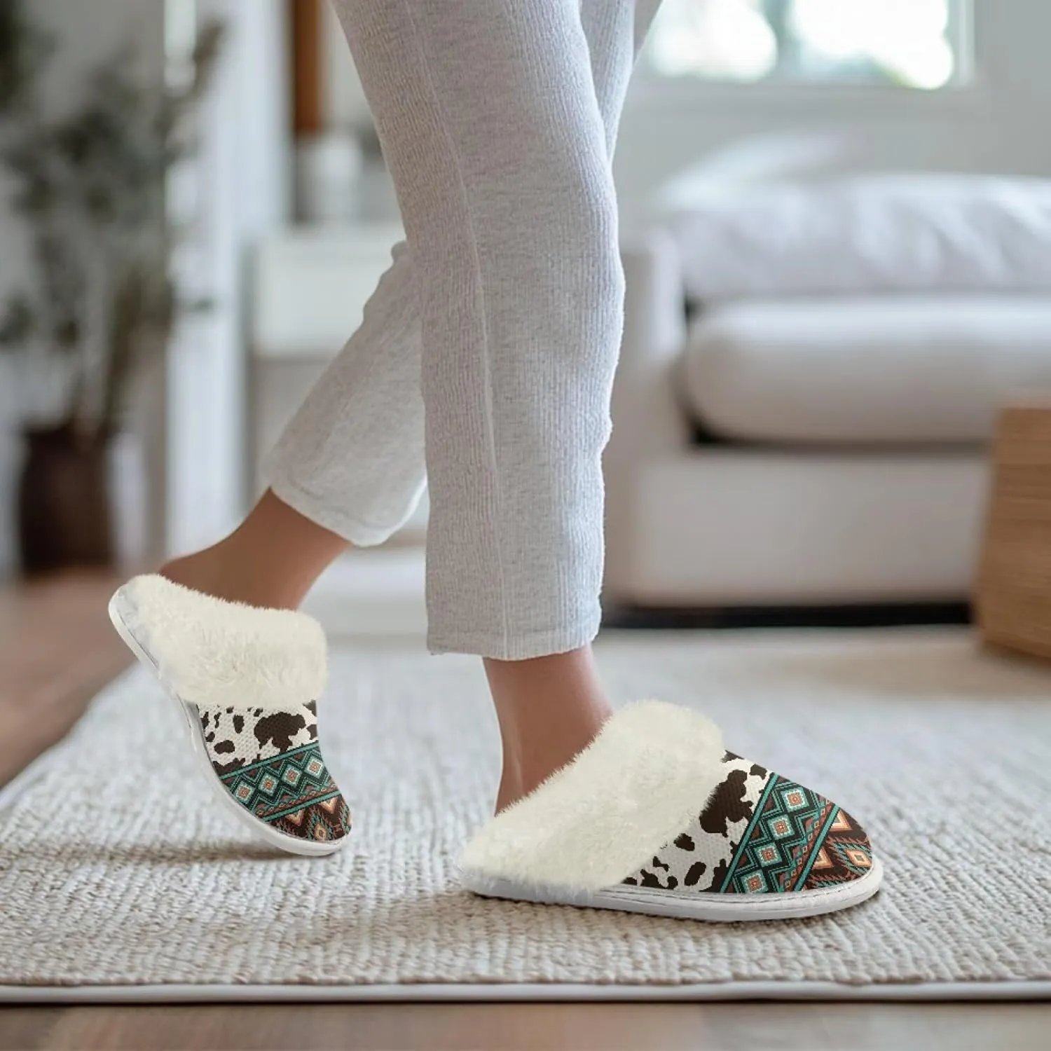 Binienty Slippers for Women Indoor Warm Comfy Slip On Fluffy Bedroom House Slippers Anti-Skid