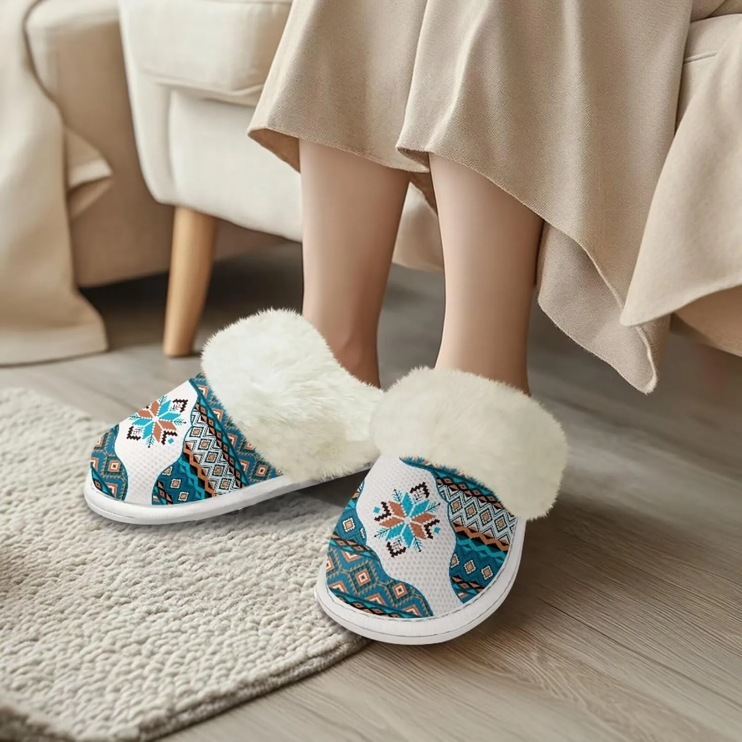 Binienty Slippers for Women Indoor Warm Comfy Slip On Fluffy Bedroom House Slippers Anti-Skid