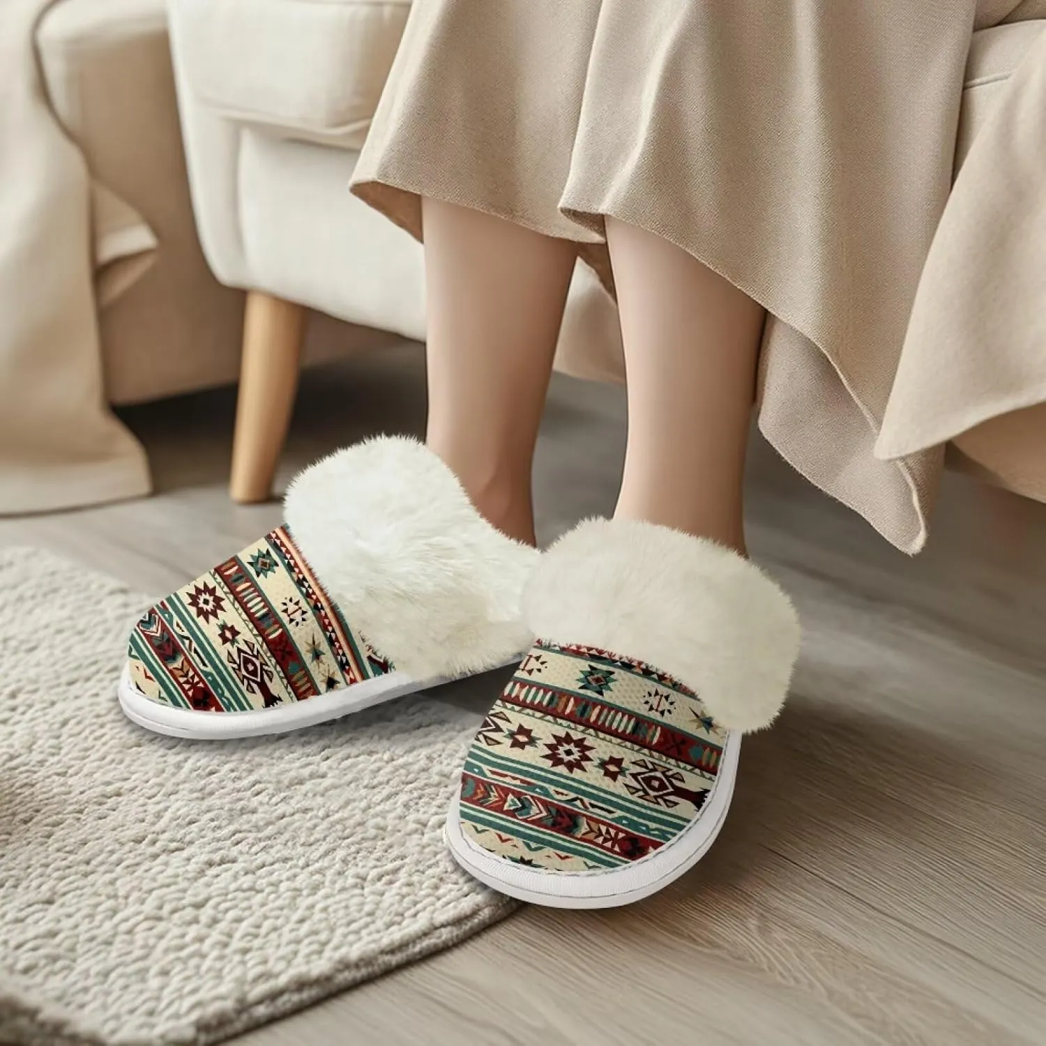 Binienty Slippers for Women Indoor Warm Comfy Slip On Fluffy Bedroom House Slippers Anti-Skid