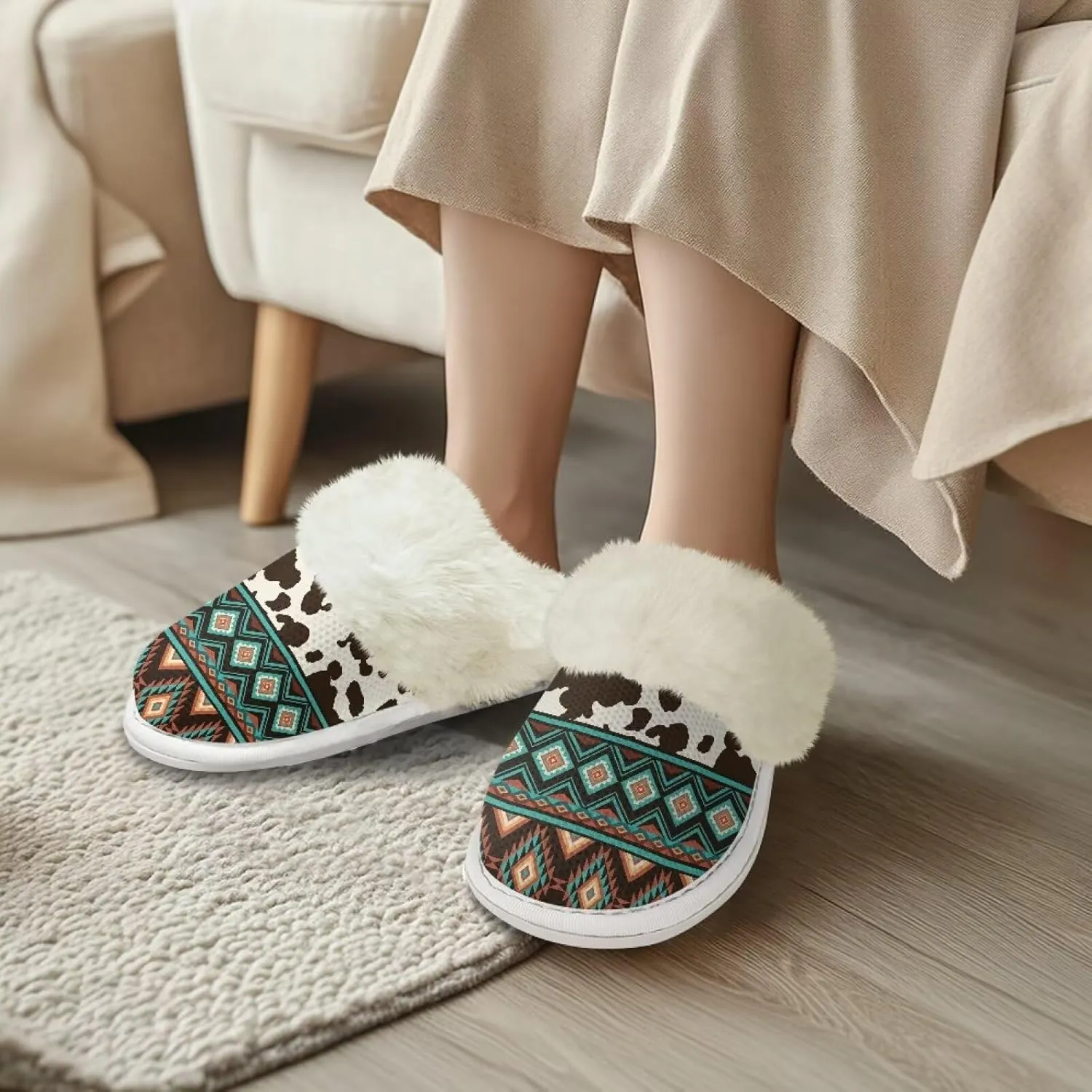 Binienty Slippers for Women Indoor Warm Comfy Slip On Fluffy Bedroom House Slippers Anti-Skid