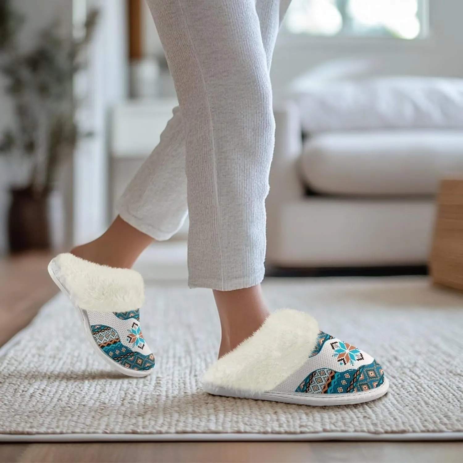 Binienty Slippers for Women Indoor Warm Comfy Slip On Fluffy Bedroom House Slippers Anti-Skid