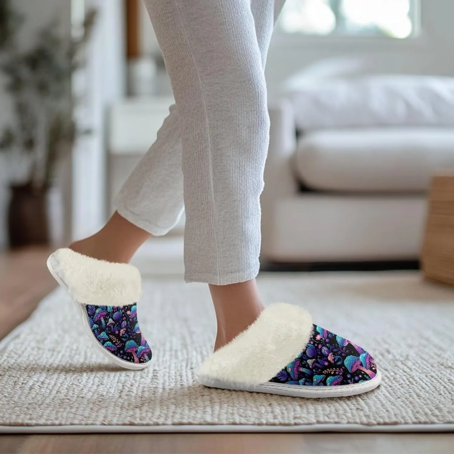 Binienty Womans Slippers Mens Fuzzy House Slippers Memory Foam Winter Indoor Bedroom Shoes