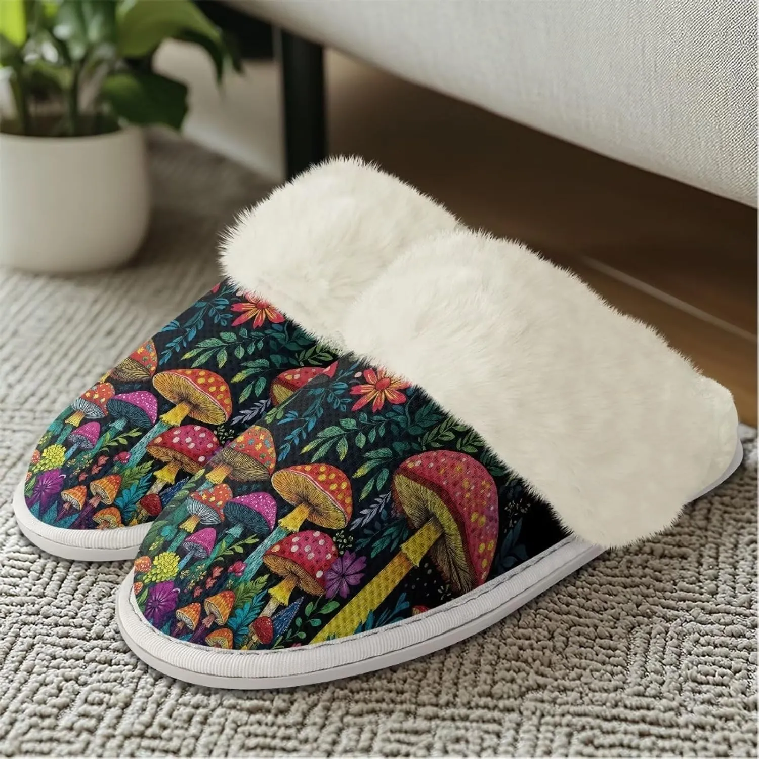 Binienty Womans Slippers Mens Fuzzy House Slippers Memory Foam Winter Indoor Bedroom Shoes
