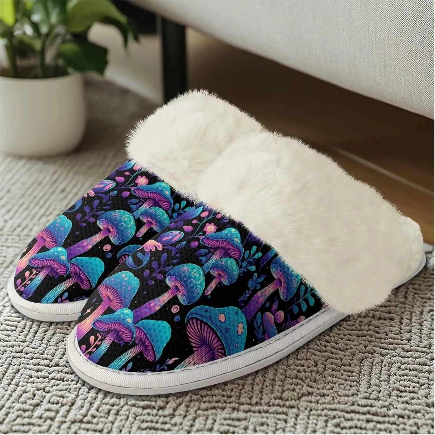 Binienty Womans Slippers Mens Fuzzy House Slippers Memory Foam Winter Indoor Bedroom Shoes