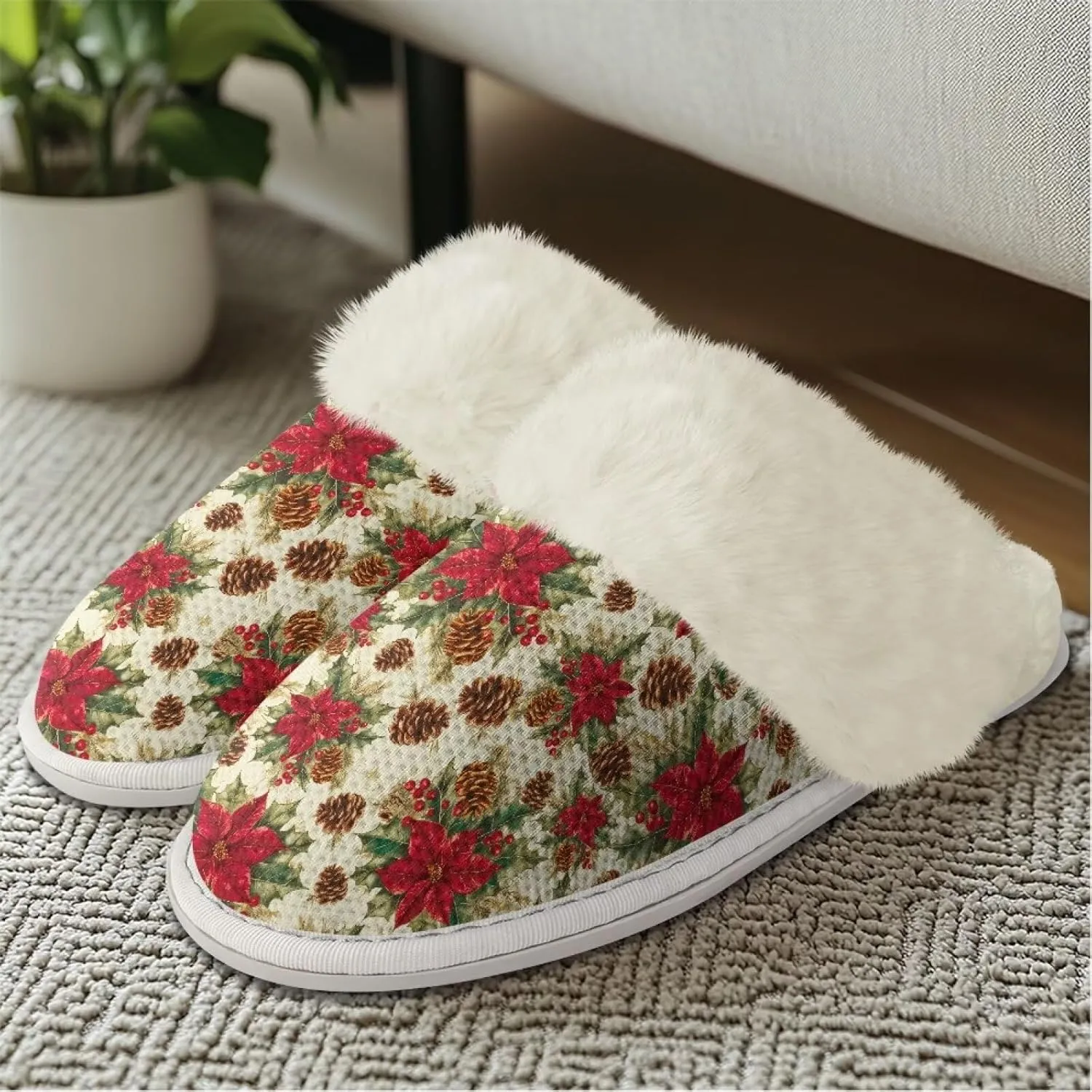 Binienty Womans Slippers Mens Fuzzy House Slippers Memory Foam Winter Indoor Bedroom Shoes