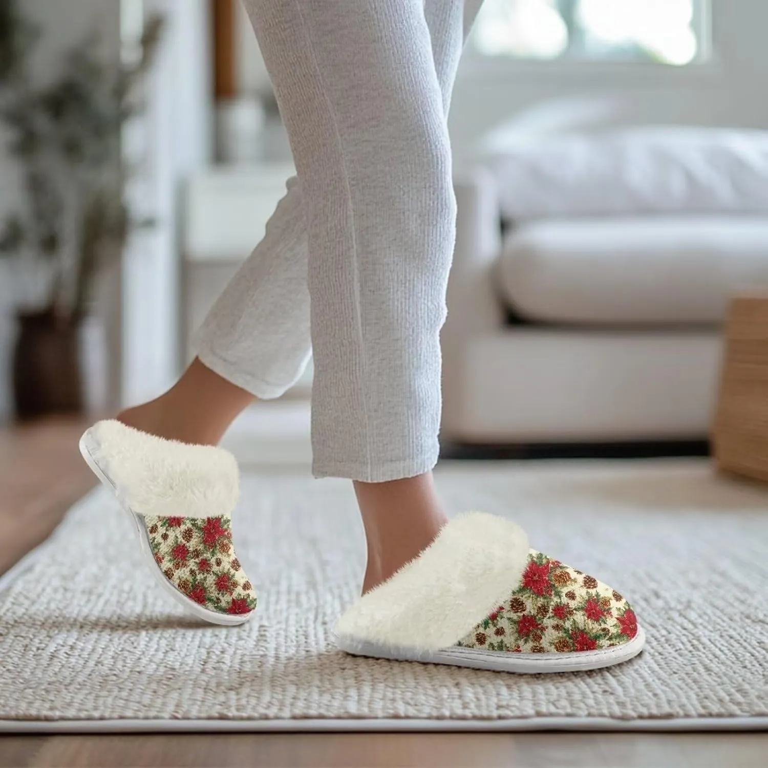 Binienty Womans Slippers Mens Fuzzy House Slippers Memory Foam Winter Indoor Bedroom Shoes