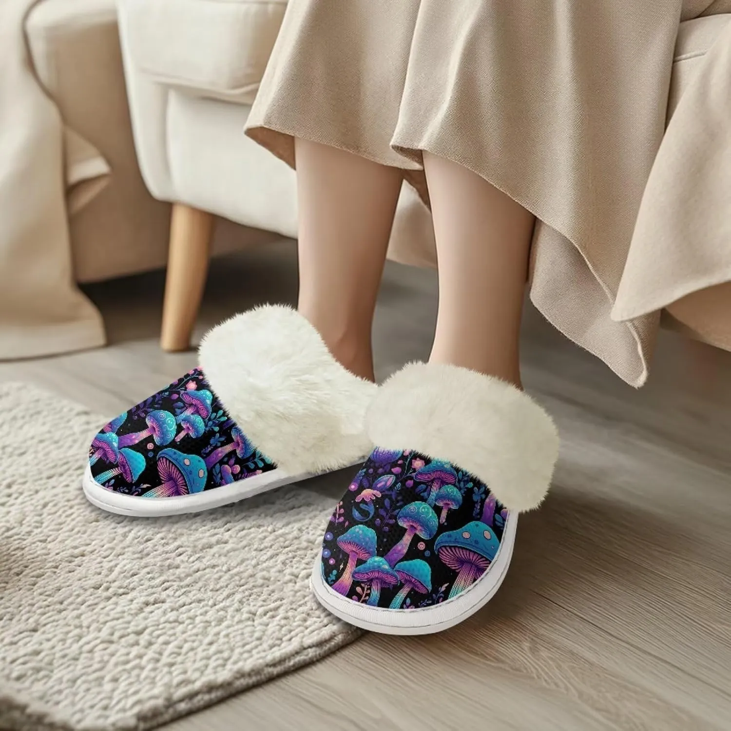 Binienty Womans Slippers Mens Fuzzy House Slippers Memory Foam Winter Indoor Bedroom Shoes