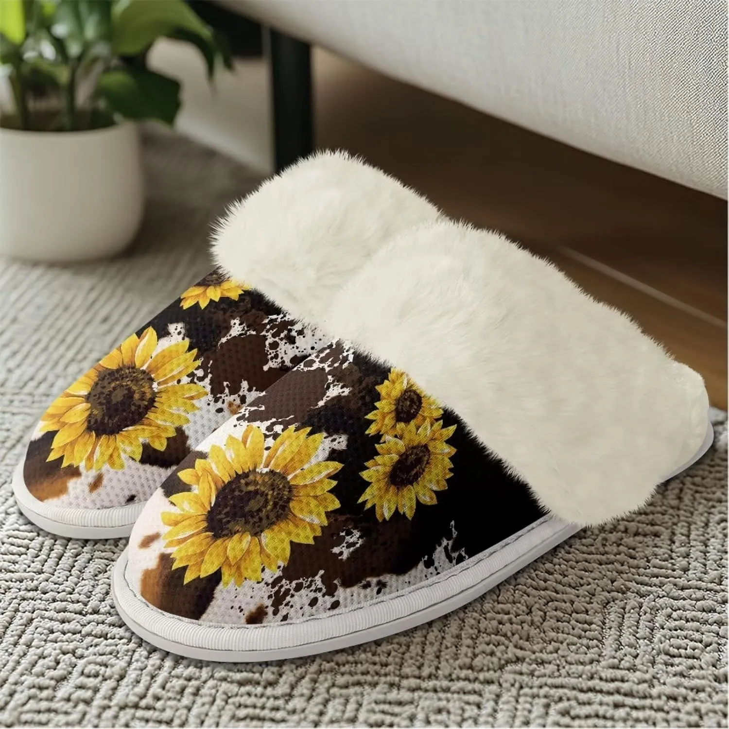 Binienty Womans Slippers Mens Fuzzy House Slippers Memory Foam Winter Indoor Bedroom Shoes