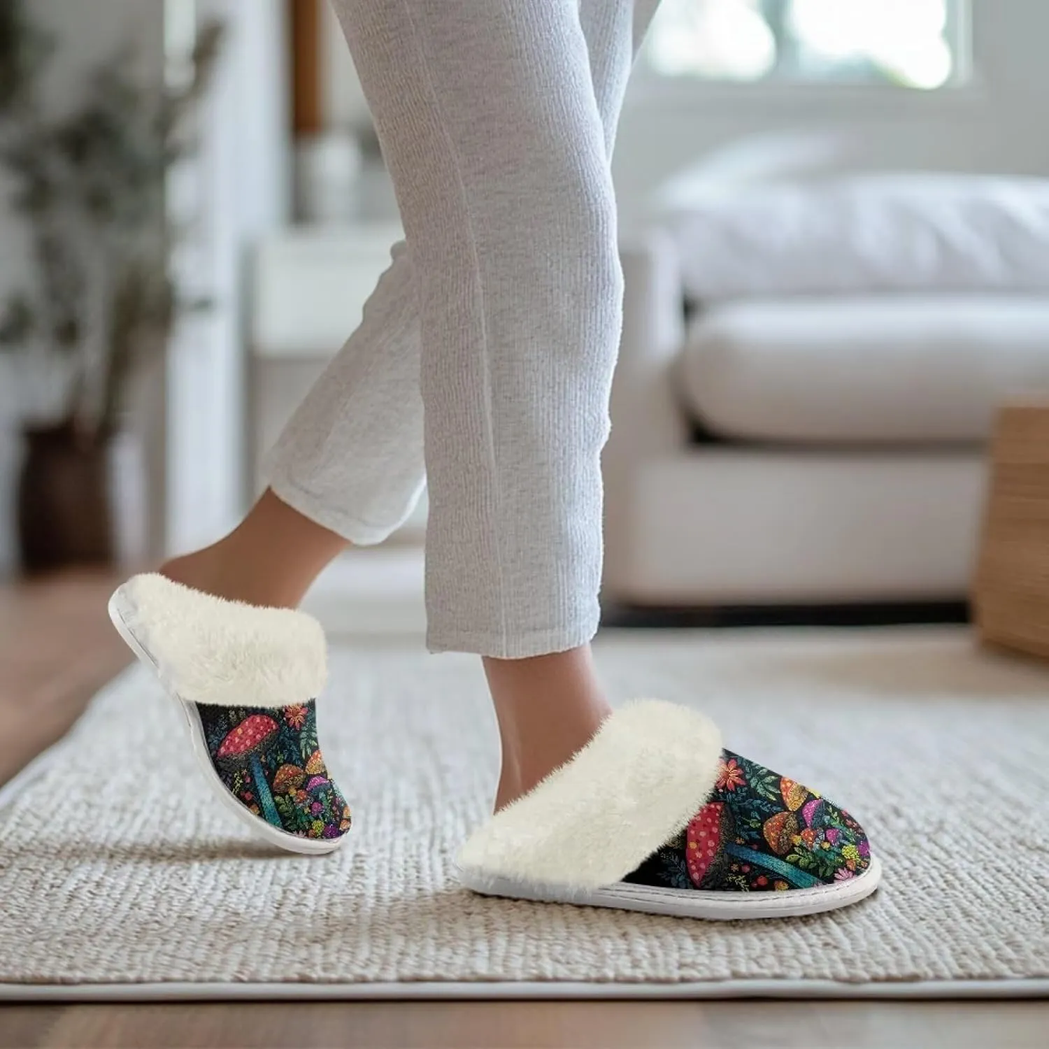 Binienty Womans Slippers Mens Fuzzy House Slippers Memory Foam Winter Indoor Bedroom Shoes