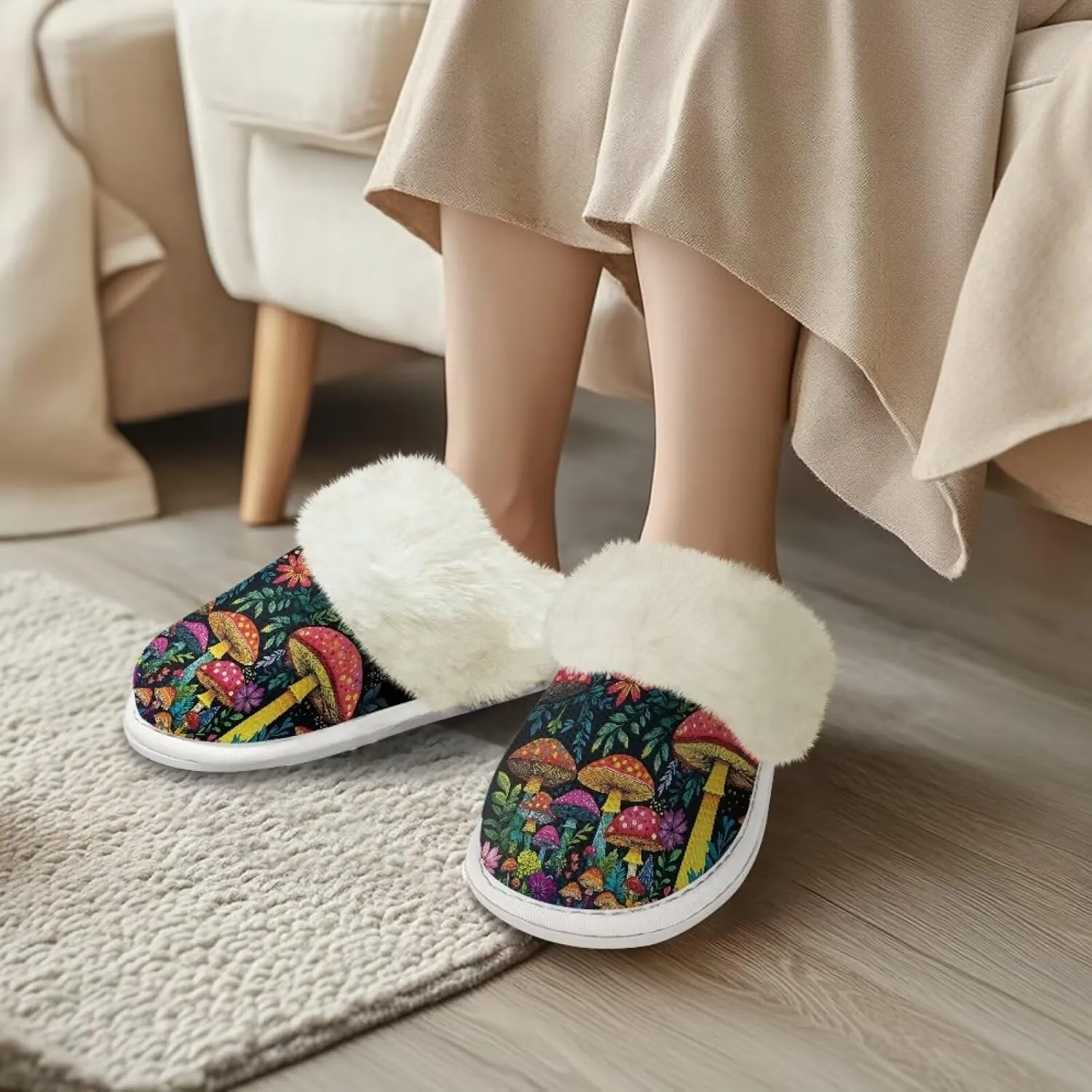 Binienty Womans Slippers Mens Fuzzy House Slippers Memory Foam Winter Indoor Bedroom Shoes