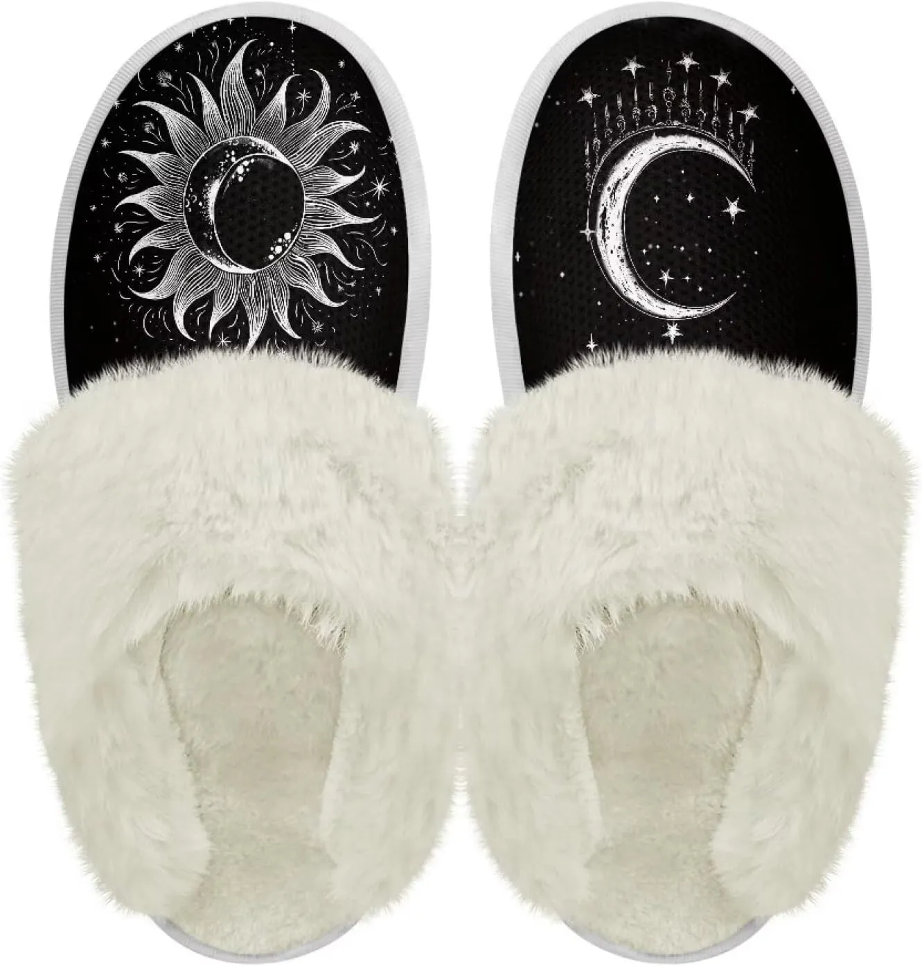 Binienty Women Bedroom Slippers Retro Winter Fuzzy Slippers Memory Foam Non-Slip Thin-Soled