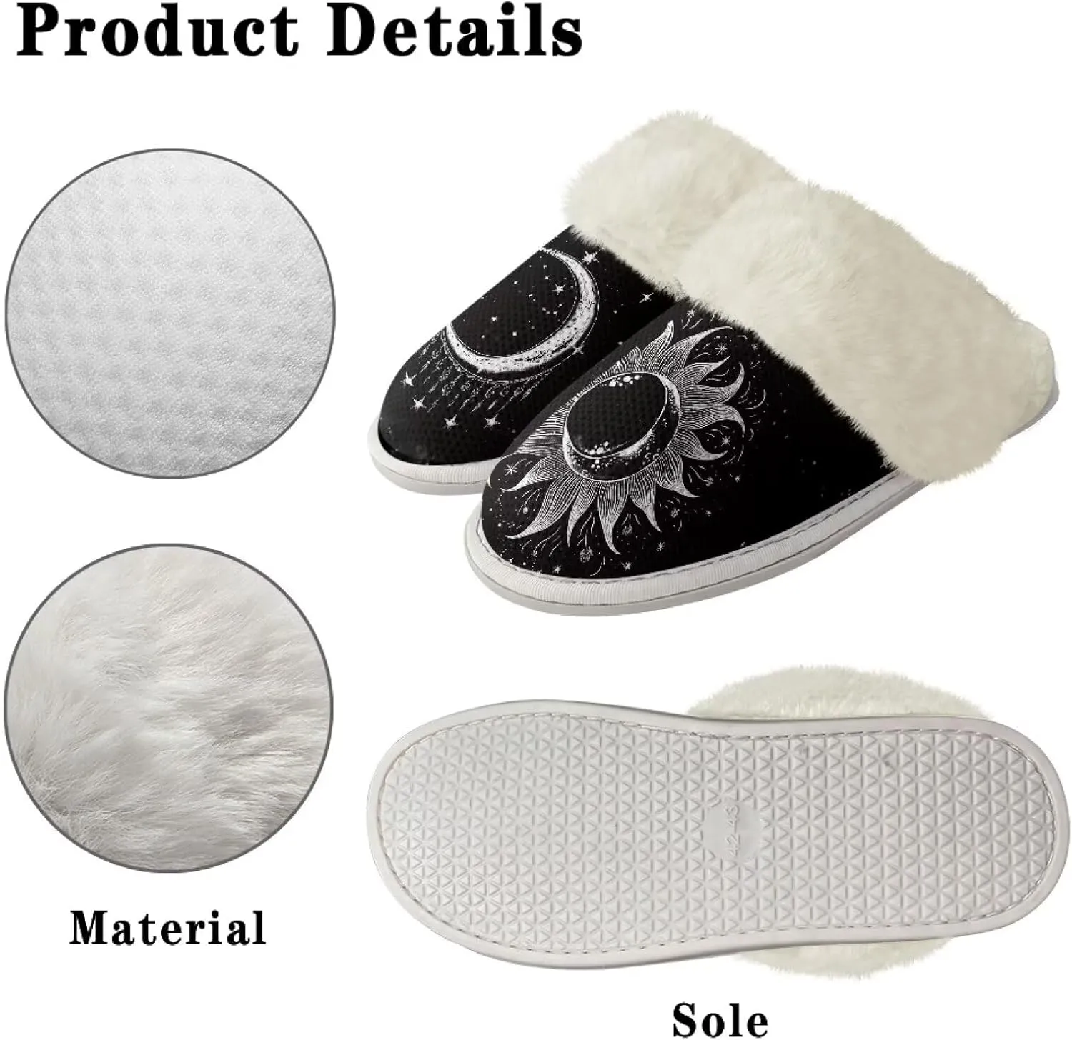 Binienty Women Bedroom Slippers Retro Winter Fuzzy Slippers Memory Foam Non-Slip Thin-Soled