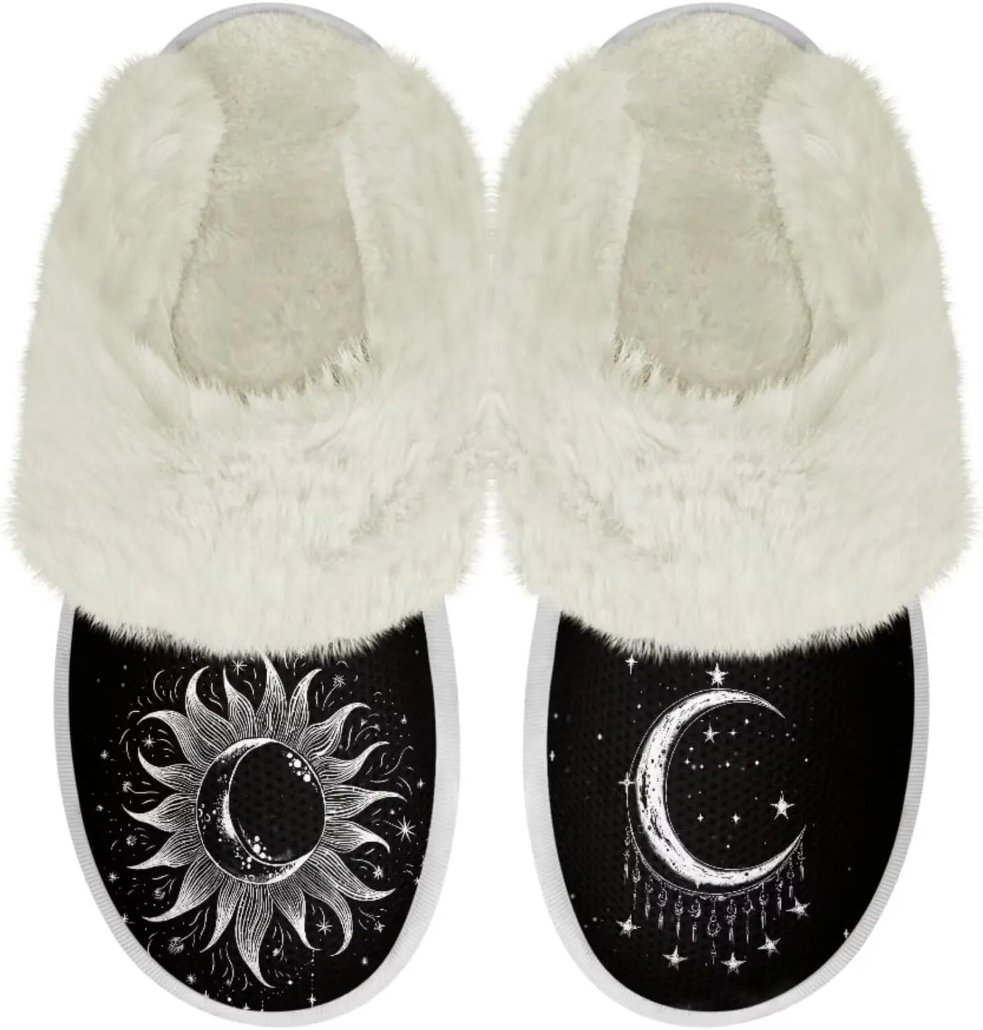 Binienty Women Bedroom Slippers Retro Winter Fuzzy Slippers Memory Foam Non-Slip Thin-Soled