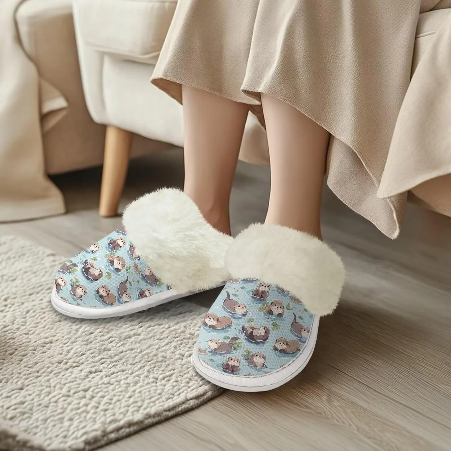 Binienty Women Fuzzy Slippers Slip On Slippers for Men Ladies Casual Winter Shoes Indoor