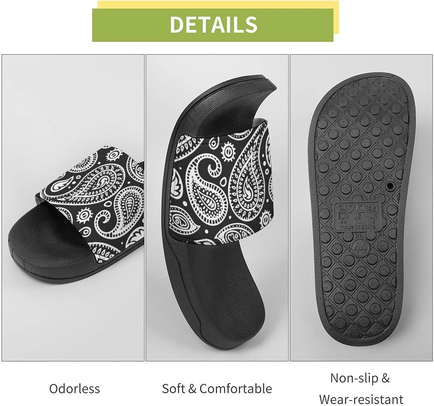 Black White Bandana Paisley House Slippers for Women Men Shower Slides Bathroom Sandals
