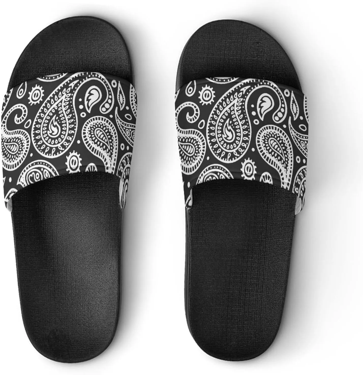 Black White Bandana Paisley House Slippers for Women Men Shower Slides Bathroom Sandals