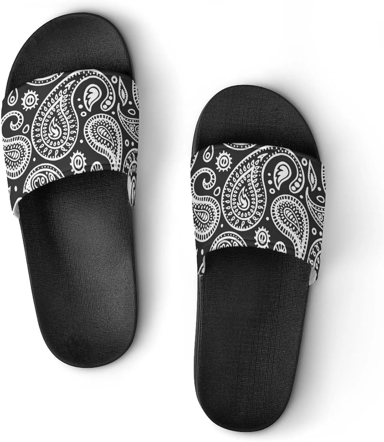 Black White Bandana Paisley House Slippers for Women Men Shower Slides Bathroom Sandals