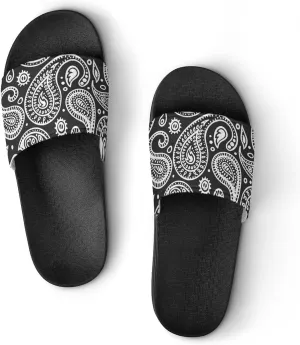 Black White Bandana Paisley House Slippers for Women Men Shower Slides Bathroom Sandals