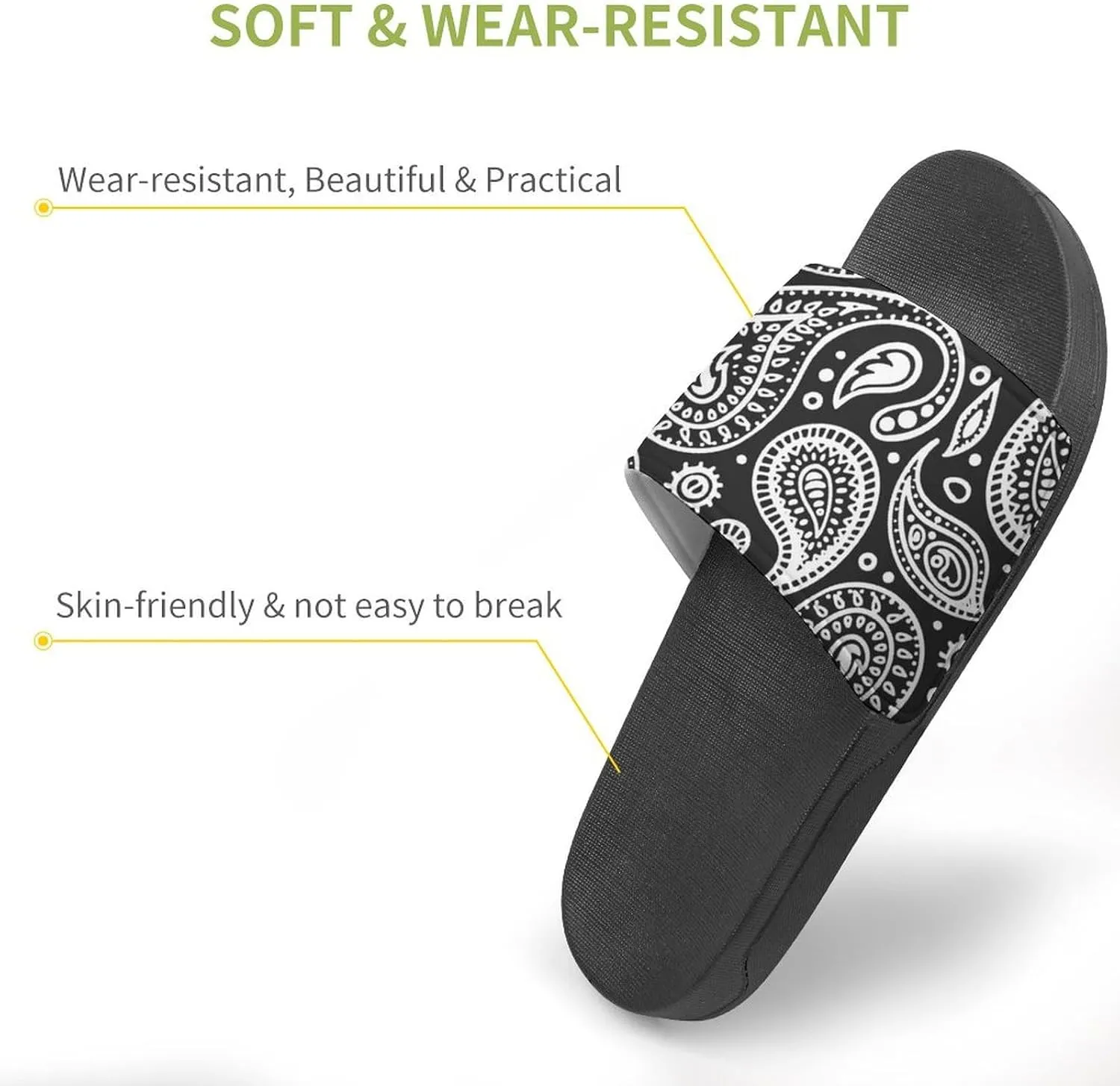 Black White Bandana Paisley House Slippers for Women Men Shower Slides Bathroom Sandals