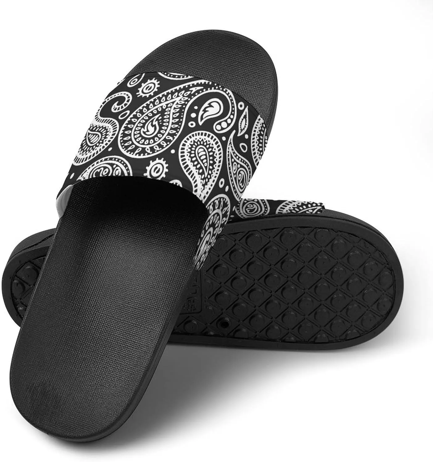 Black White Bandana Paisley House Slippers for Women Men Shower Slides Bathroom Sandals