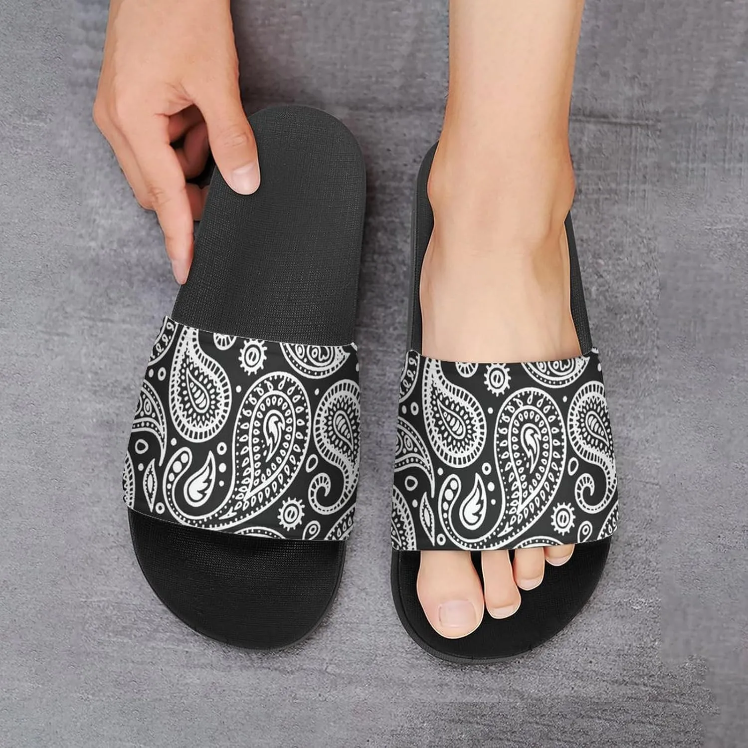 Black White Bandana Paisley House Slippers for Women Men Shower Slides Bathroom Sandals
