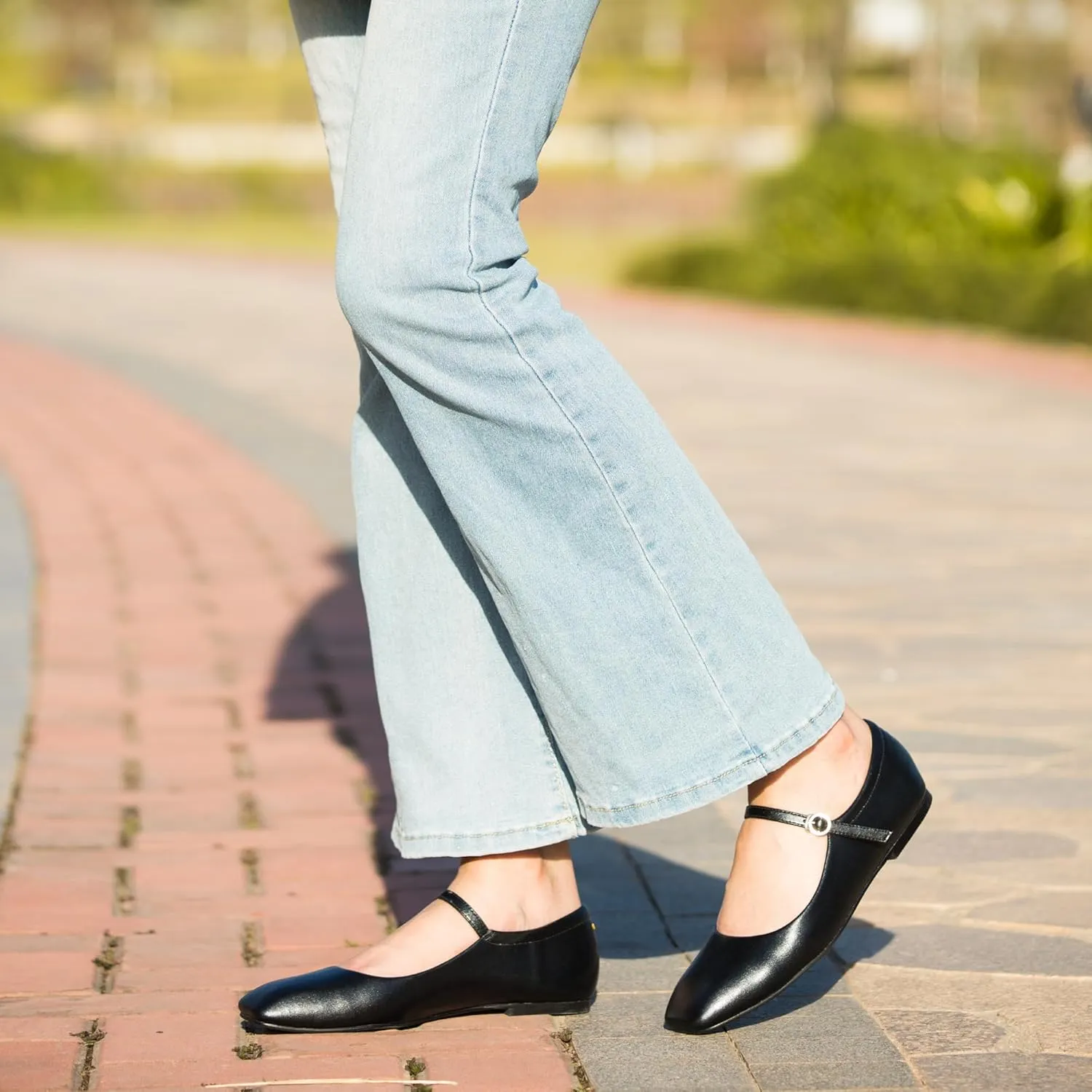Black,Silver Ballet Flats for Women - Soft and Comfortable Mary Jane Shoes with Ankle Buckles for Work, Party, and Everyday Outfits
