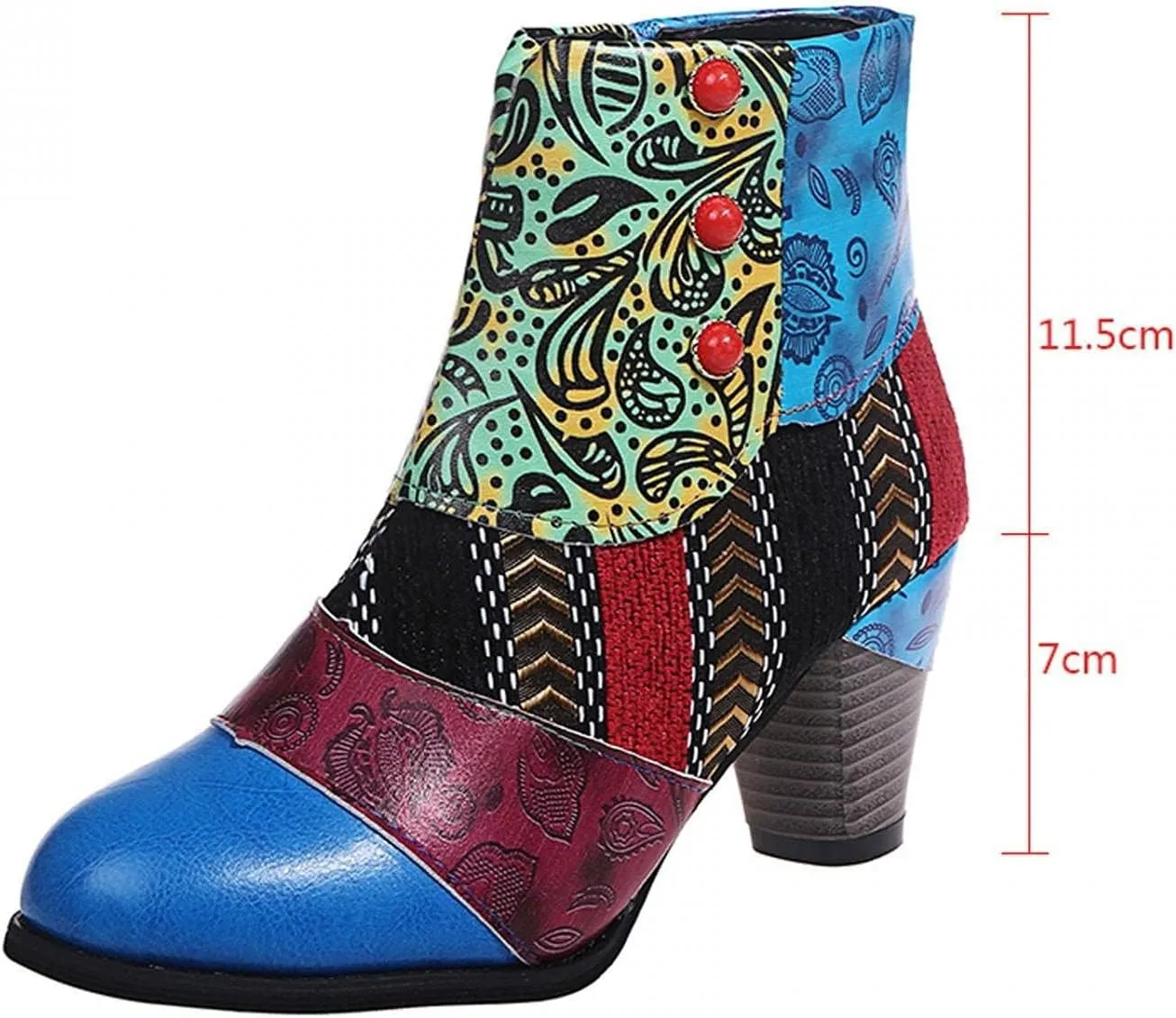 Boots for Women Fashion Handmade Leather Lambskin Round Toe Pump Ankle Booties Trendy Ethnic Chunky High Heels Dress Bohemian Retro Short Boots for Ladies