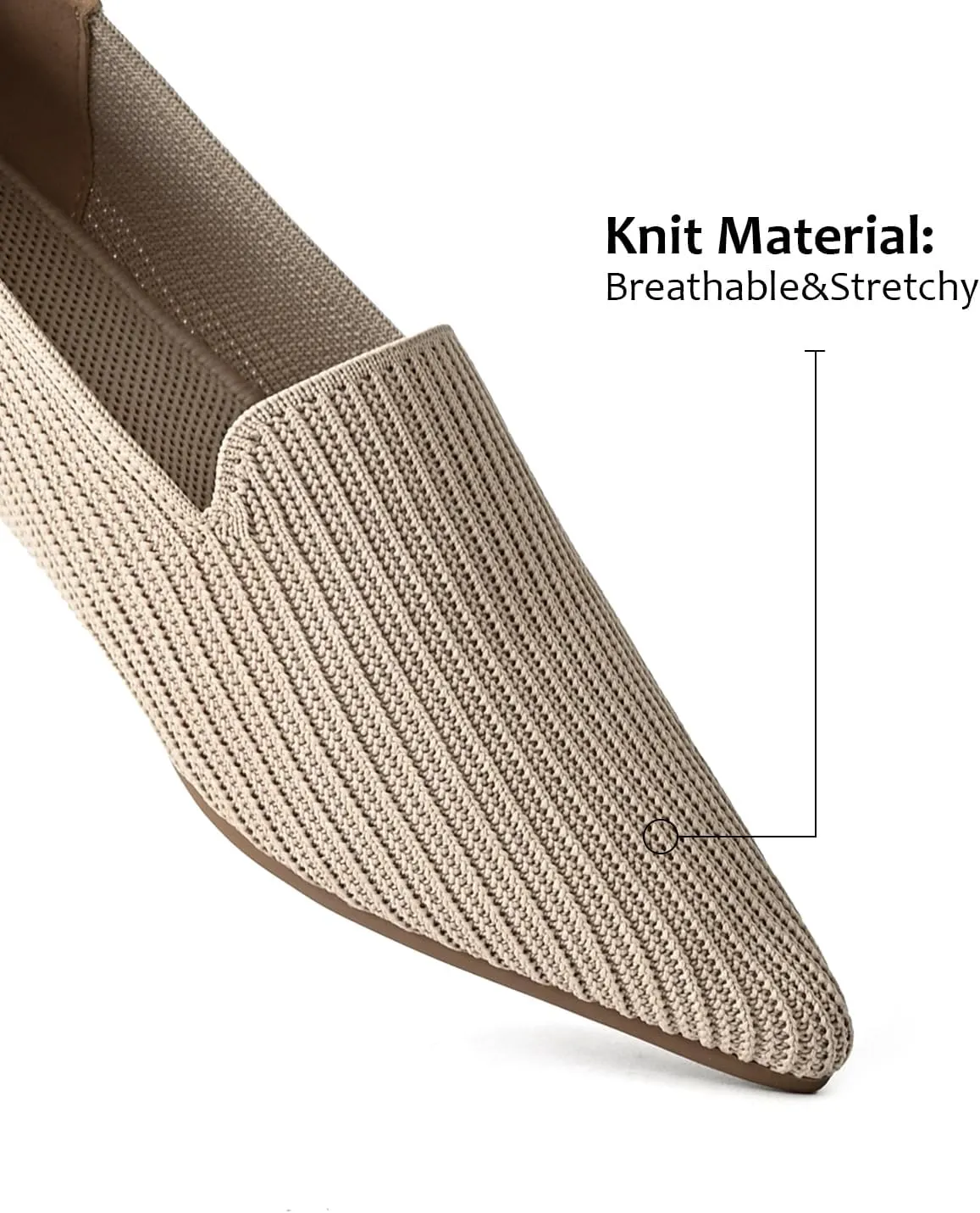 Brown Women's One Size Pointed Toe Slip-On Knit Ballet Flats for Dressy Casual Office Work Walking Flats