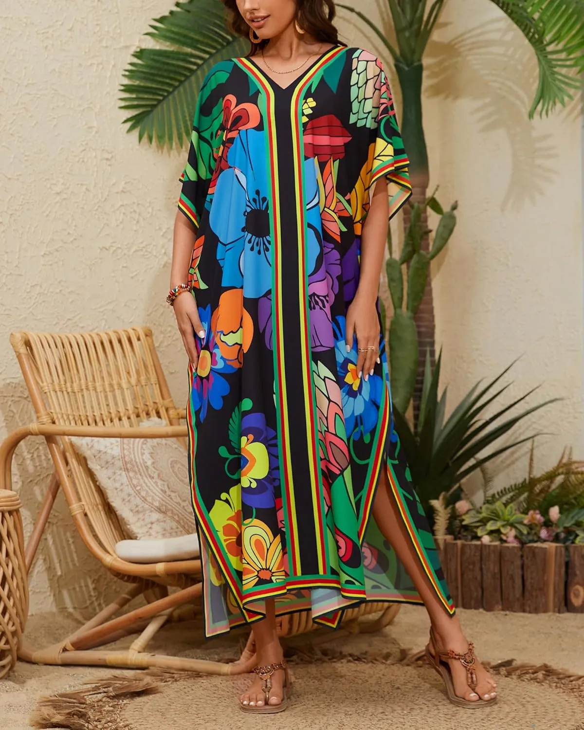 Bsubseach Women Plus Size Kaftan Dress Swimsuit Cover Up Caftan Maxi Beach Dresses Cover Ups
