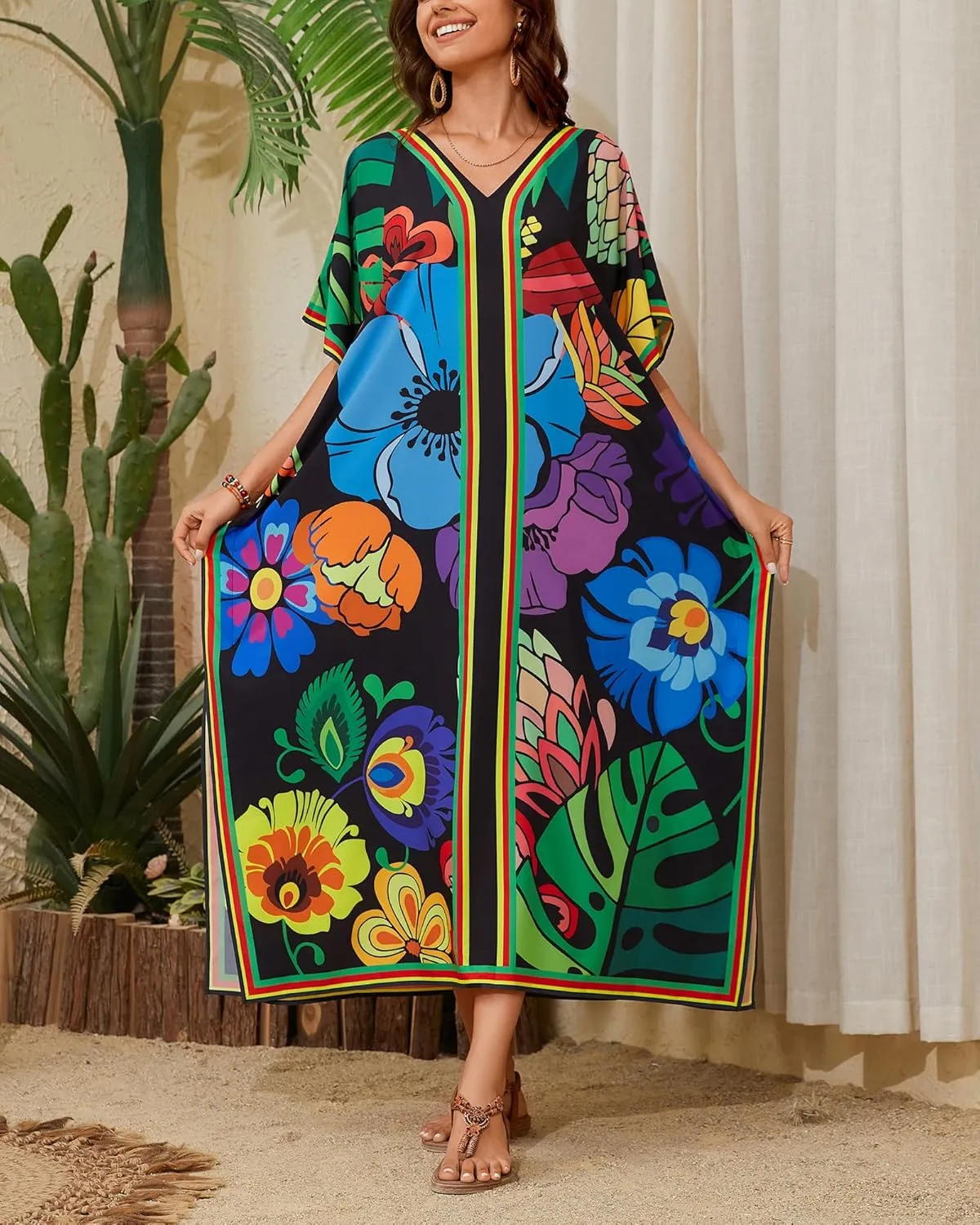 Bsubseach Women Plus Size Kaftan Dress Swimsuit Cover Up Caftan Maxi Beach Dresses Cover Ups