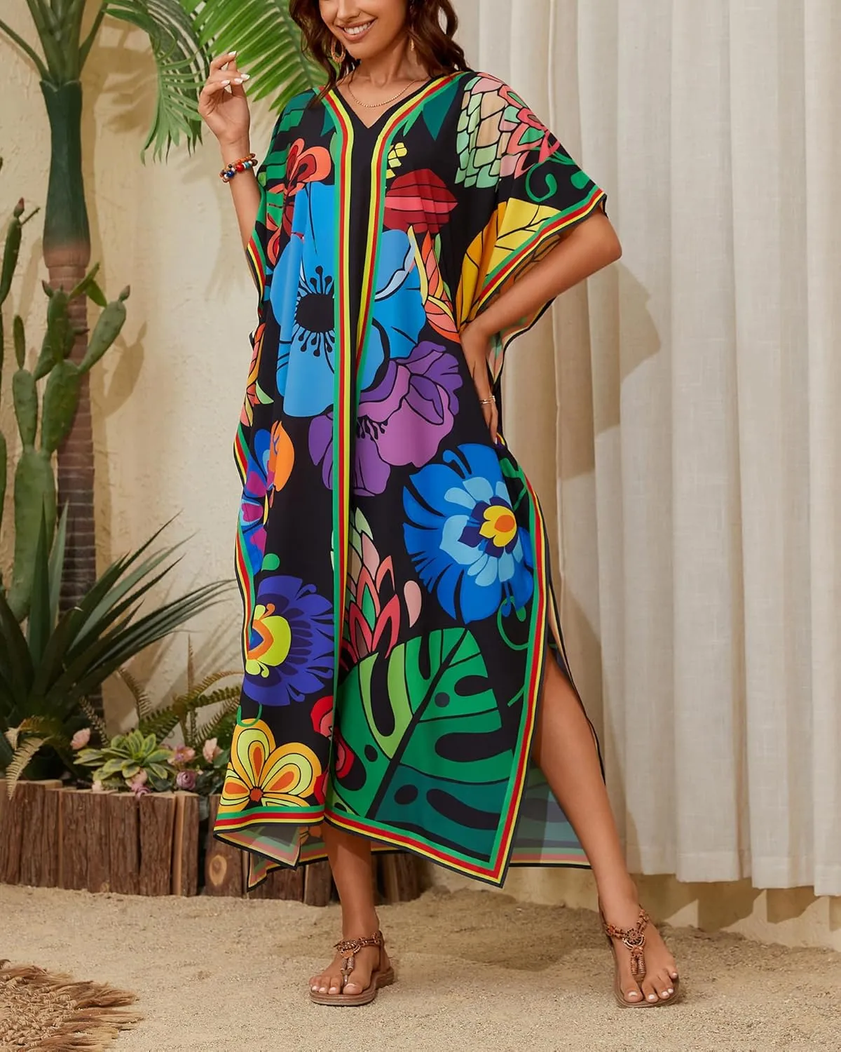 Bsubseach Women Plus Size Kaftan Dress Swimsuit Cover Up Caftan Maxi Beach Dresses Cover Ups