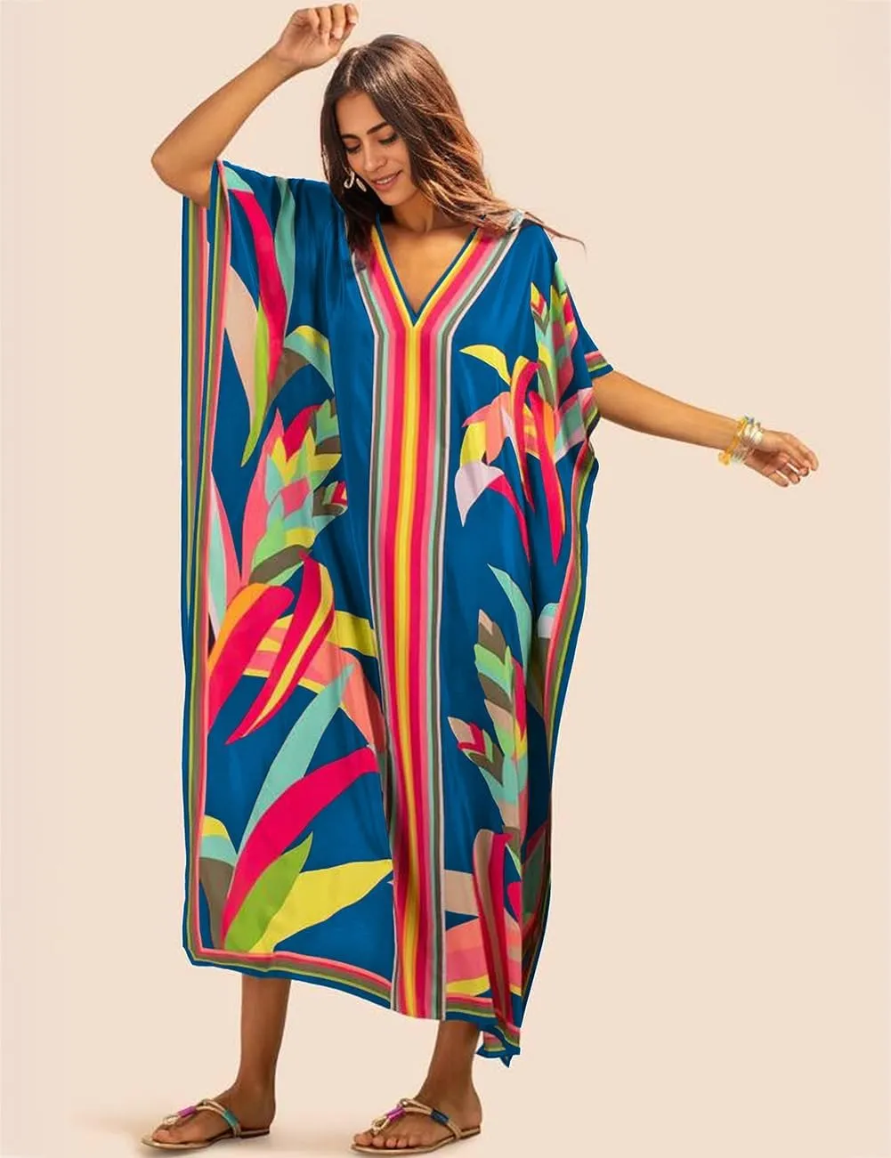 Bsubseach Women Plus Size Kaftan Dress Swimsuit Cover Up Caftan Maxi Beach Dresses Cover Ups