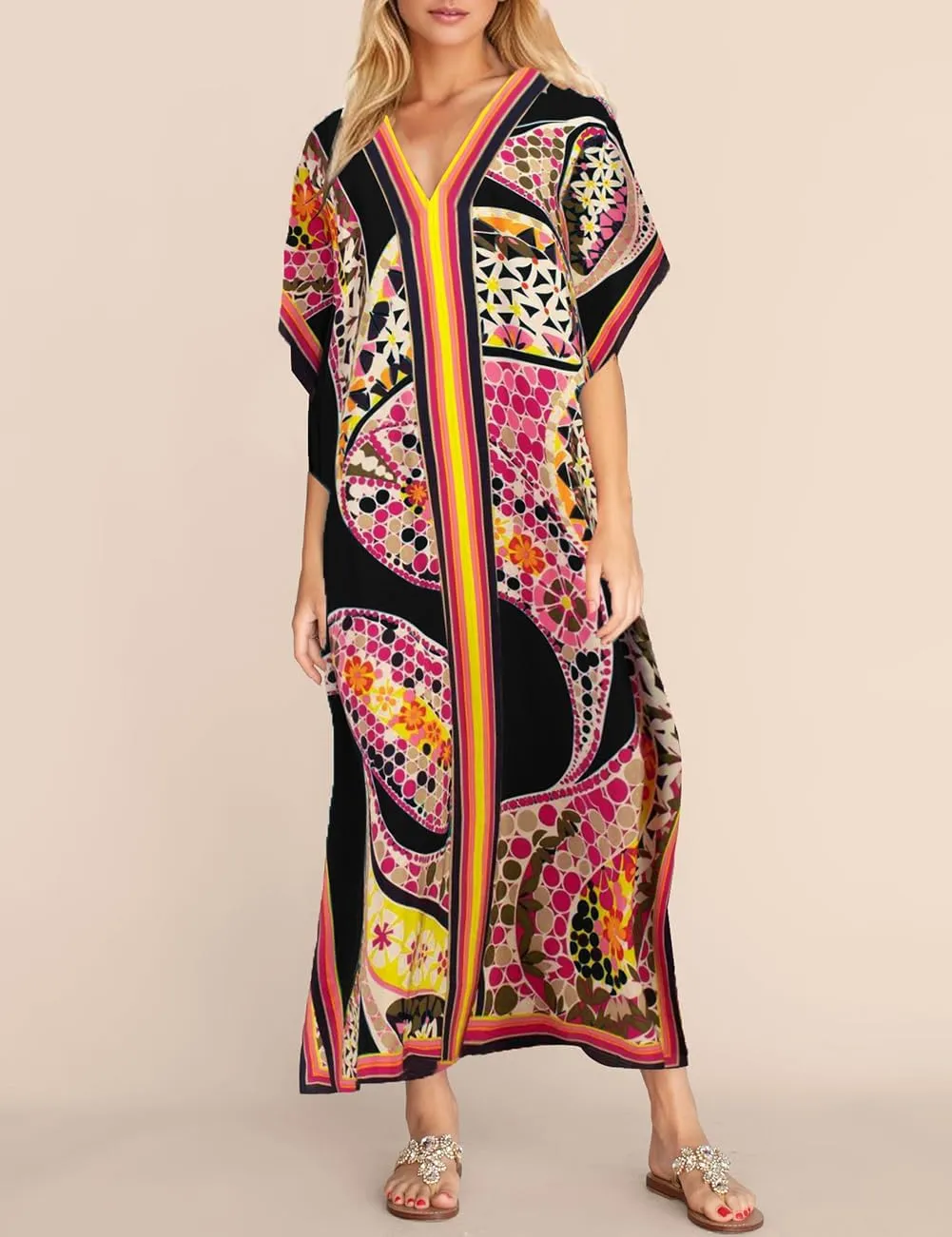 Bsubseach Women Plus Size Kaftan Dress Swimsuit Cover Up Caftan Maxi Beach Dresses Cover Ups