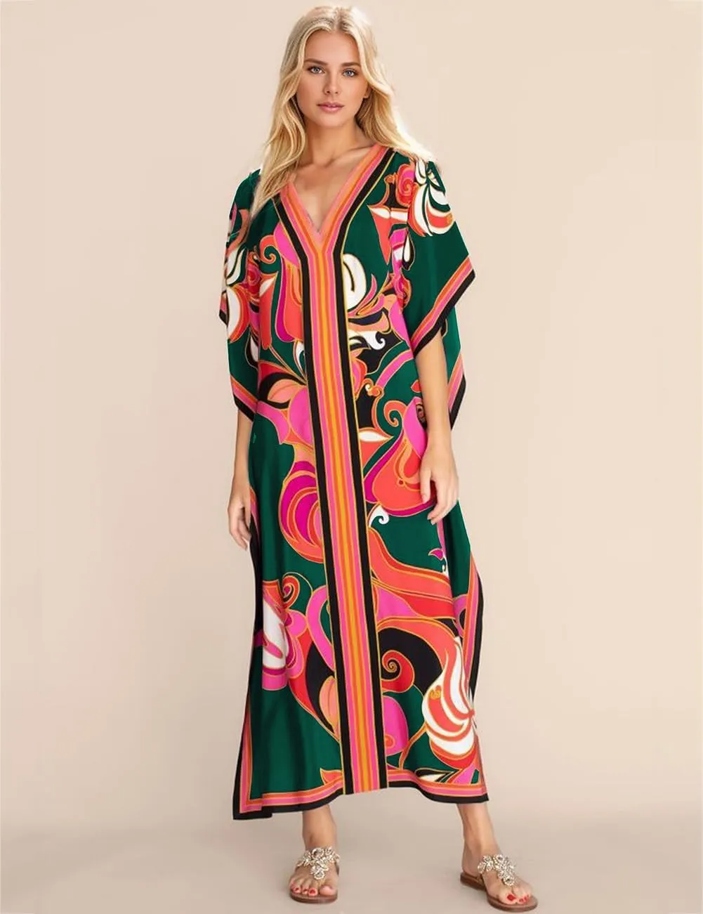 Bsubseach Women Plus Size Kaftan Dress Swimsuit Cover Up Caftan Maxi Beach Dresses Cover Ups