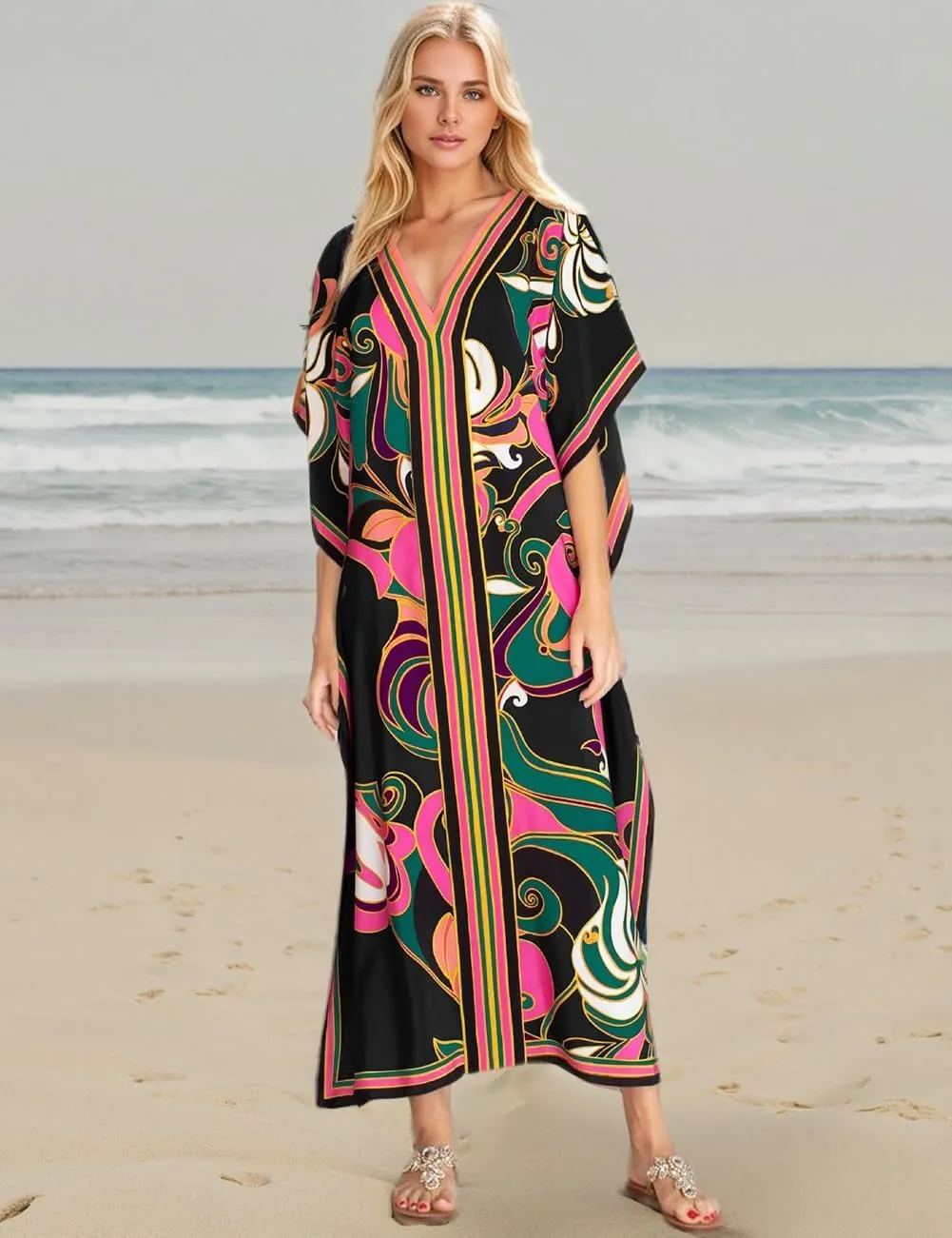 Bsubseach Women Plus Size Kaftan Dress Swimsuit Cover Up Caftan Maxi Beach Dresses Cover Ups