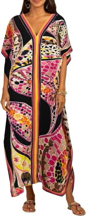 Bsubseach Women Plus Size Kaftan Dress Swimsuit Cover Up Caftan Maxi Beach Dresses Cover Ups