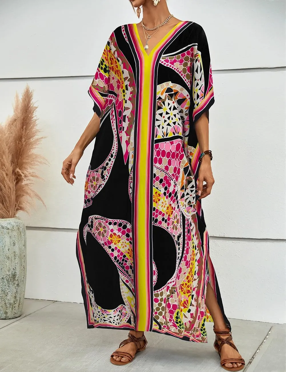 Bsubseach Women Plus Size Kaftan Dress Swimsuit Cover Up Caftan Maxi Beach Dresses Cover Ups