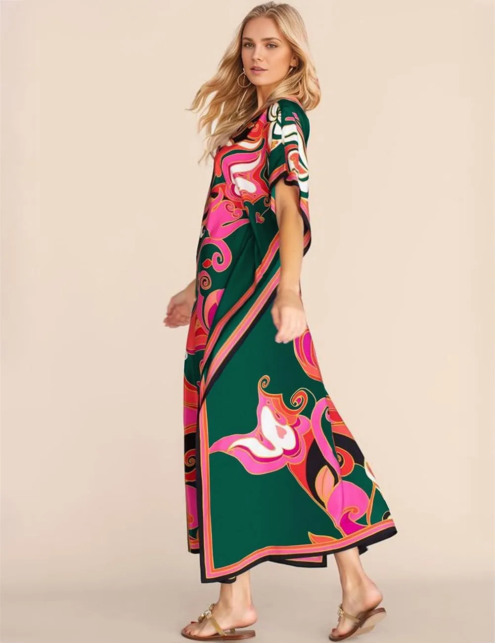 Bsubseach Women Plus Size Kaftan Dress Swimsuit Cover Up Caftan Maxi Beach Dresses Cover Ups