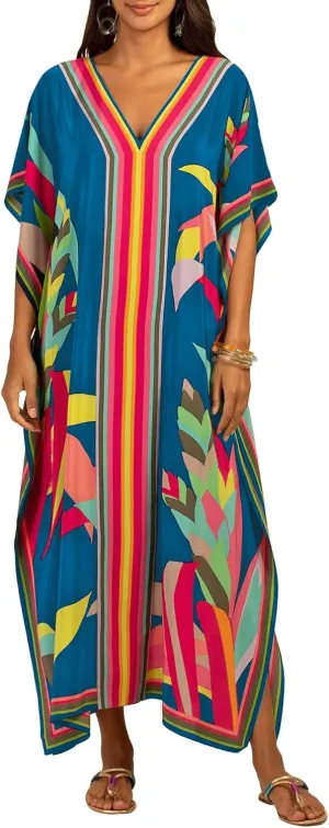 Bsubseach Women Plus Size Kaftan Dress Swimsuit Cover Up Caftan Maxi Beach Dresses Cover Ups