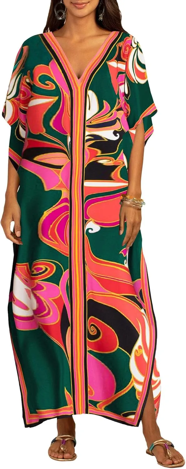 Bsubseach Women Plus Size Kaftan Dress Swimsuit Cover Up Caftan Maxi Beach Dresses Cover Ups