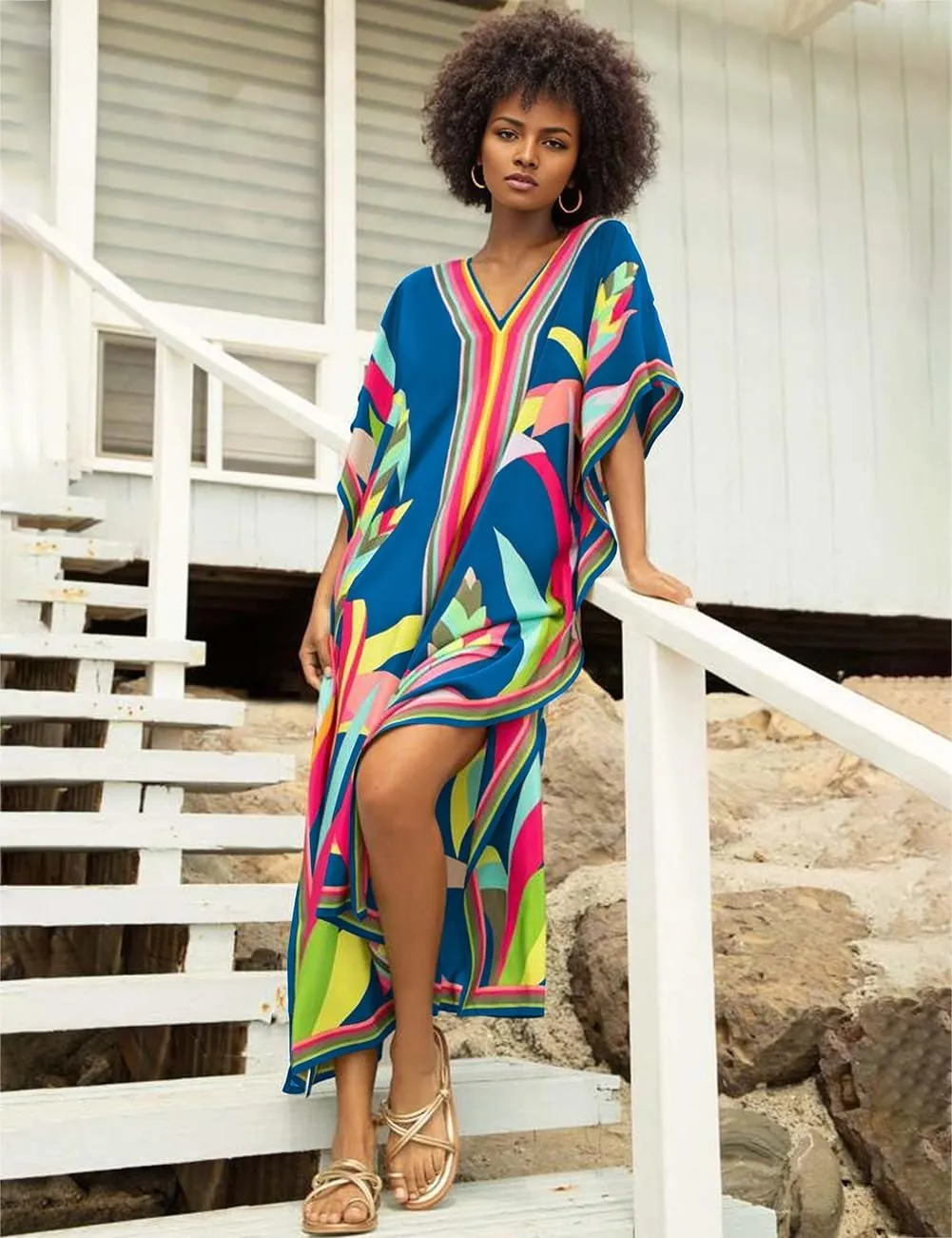 Bsubseach Women Plus Size Kaftan Dress Swimsuit Cover Up Caftan Maxi Beach Dresses Cover Ups