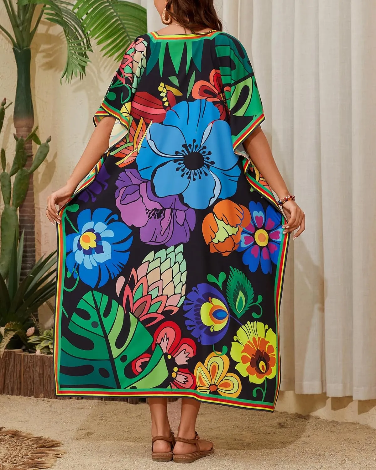 Bsubseach Women Plus Size Kaftan Dress Swimsuit Cover Up Caftan Maxi Beach Dresses Cover Ups