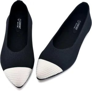 Buyrew Women's Flats Pointed Toe Ballet Shoes Knit Dress Shoes Low Wedge Slip On Arch Support Walking Office Business Flats