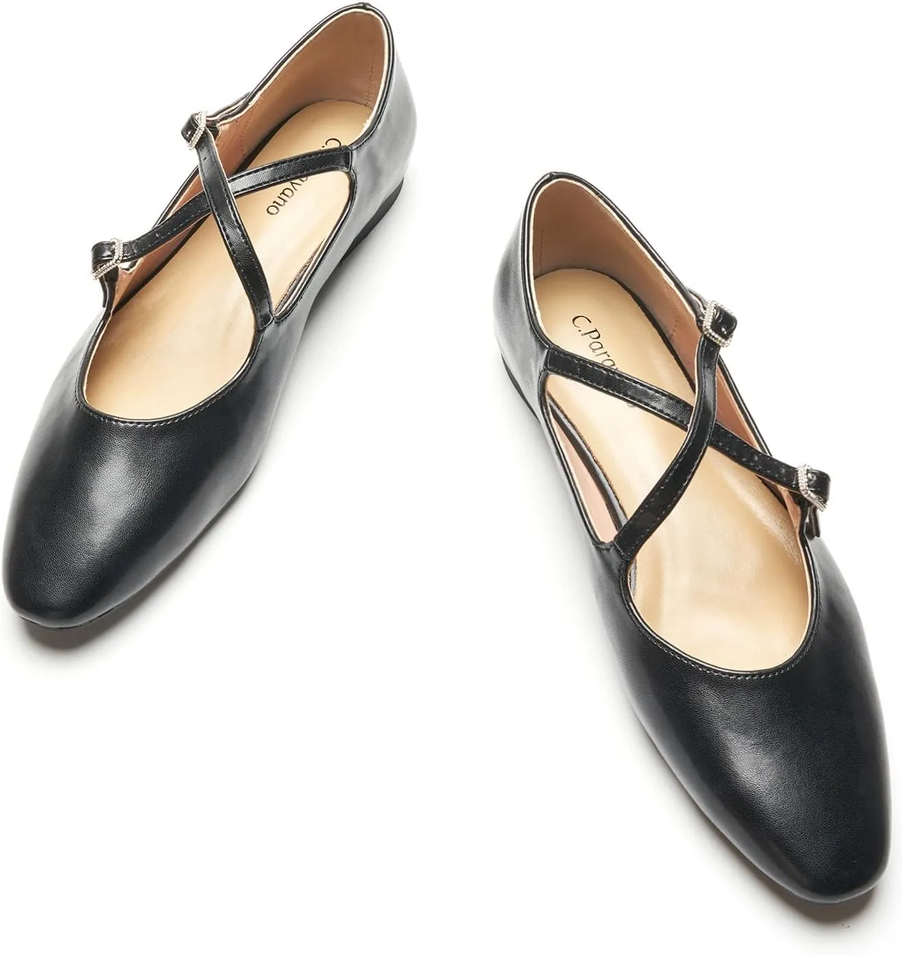 C. Paravano Women's Mary Jane Ballet Flats - Adjustable Buckle Strap,Soft Leather Almond Toe Flats for Work,Casual, Daily Wear, Wedding, Church, Office, and Travel and Driving-Stylish Women's Shoes